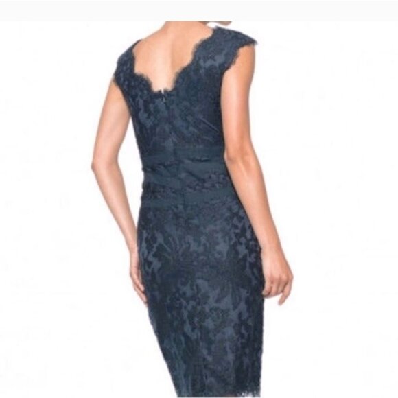 TADASHI SHOJI | Embroidered Lace Sheath Dress Teal green sz 14Q - Picture 5 of 7